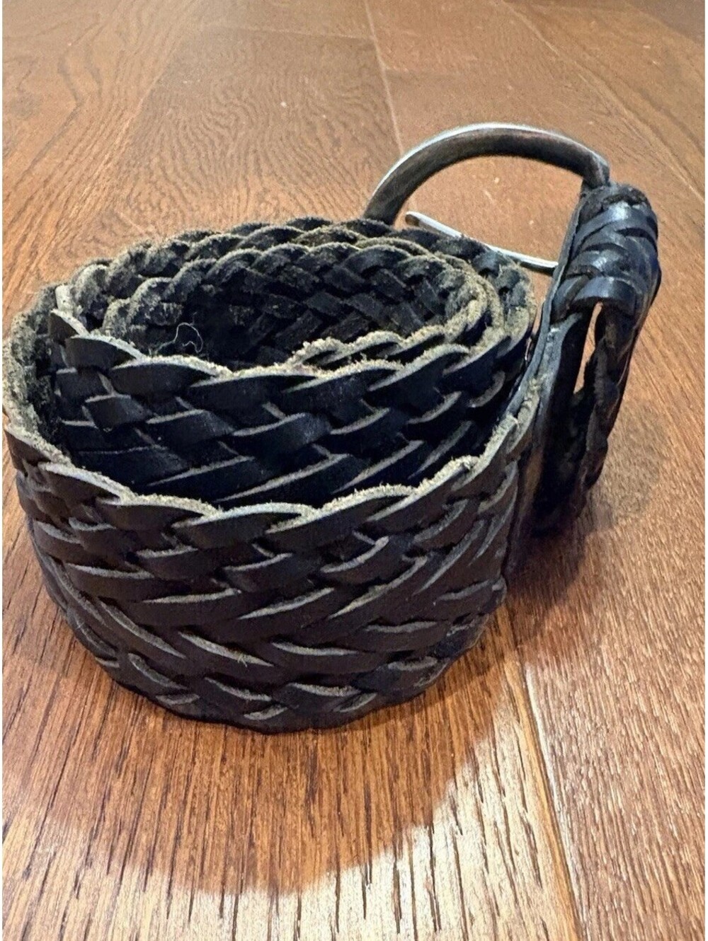 Mix It Black Braided Chunky Size Medium Buckle Belt Genuine Leather